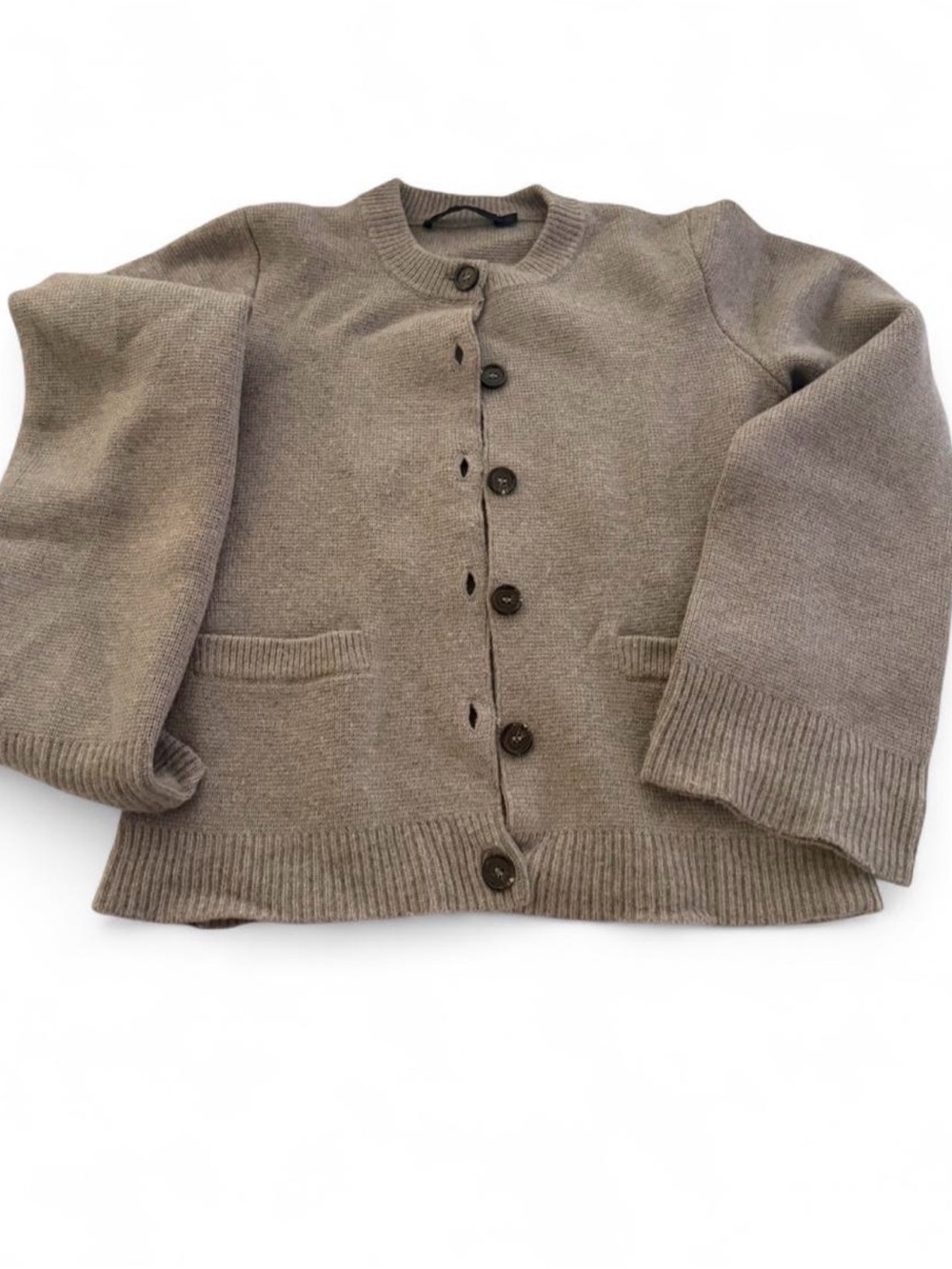 LIKE NEW Classic Button-Up Knit Cardigan in Taupe